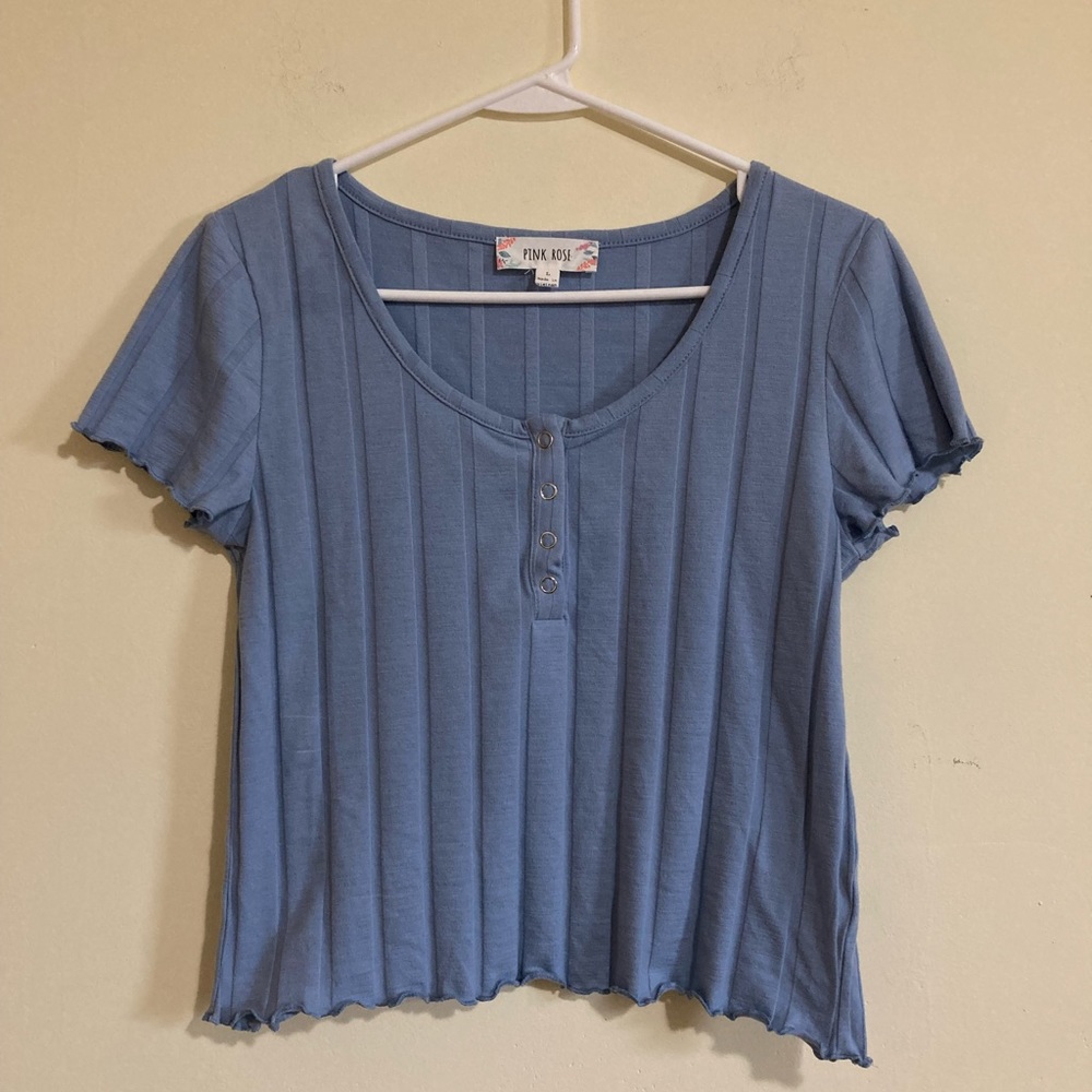 Pink Rose Ribbed Cropped Short-Sleeve Shirt